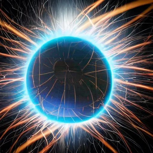 Image similar to a glowing orb of energy floating in mid - air, the inside is like a giant star - gate with portals to other spaces and dimensions