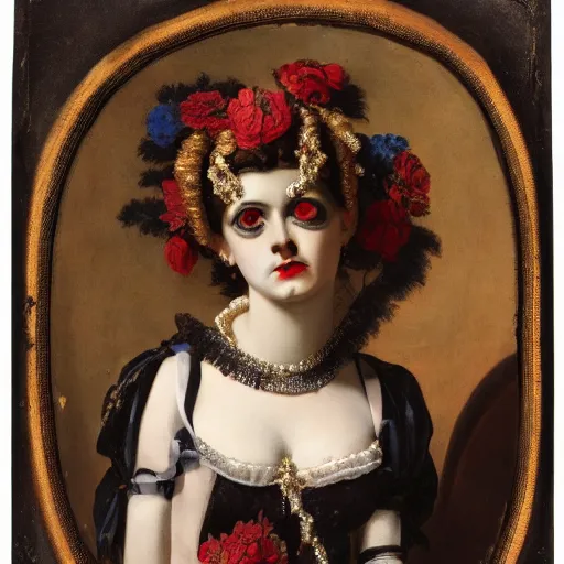 Prompt: photograph of a lilith wearing a polonaise, looking at the camera, aesthetic, elaborate, intricate, highly detailed, detailed face, photorealism, smooth, sharp focus, 8 k,