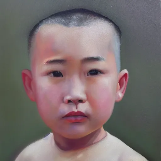 Prompt: dramatic oil painting portrait of chinese boy buzz cut