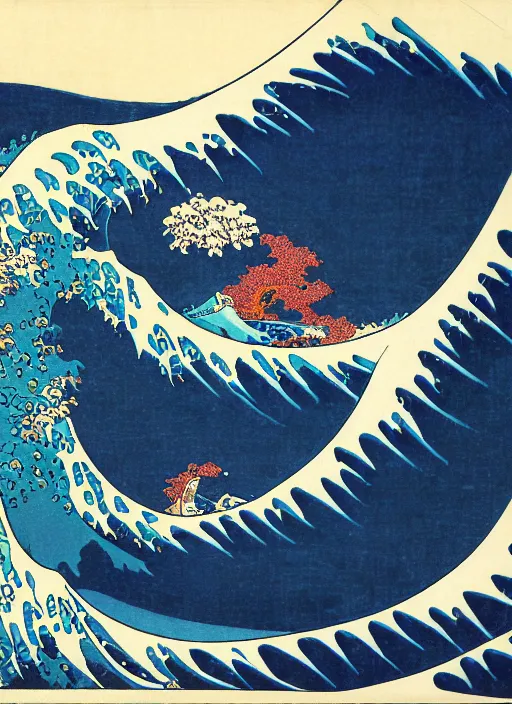 Prompt: third reef pipeline by katsushika hokusai