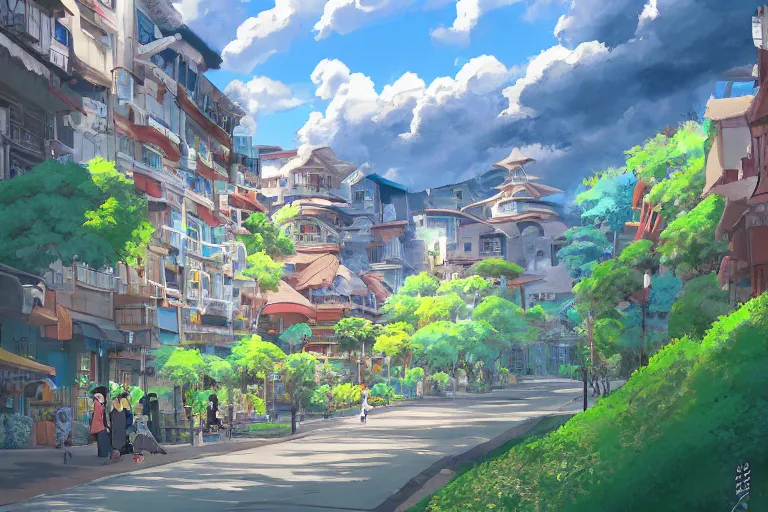 Image similar to almaty, kazakhstan. 4 k digital paint by studio ghibli hayao miyazaki. very sharp and detailed. trending on artstation and behance.