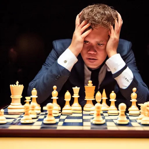 Prompt: Magnus Carlsen winning a chess
