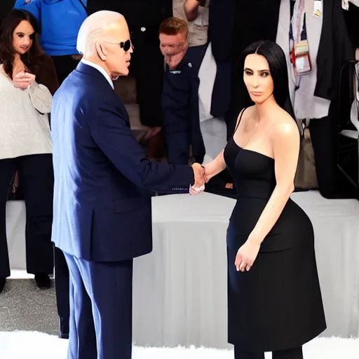 Image similar to Joe Biden and Kim Kardashian shaking hands