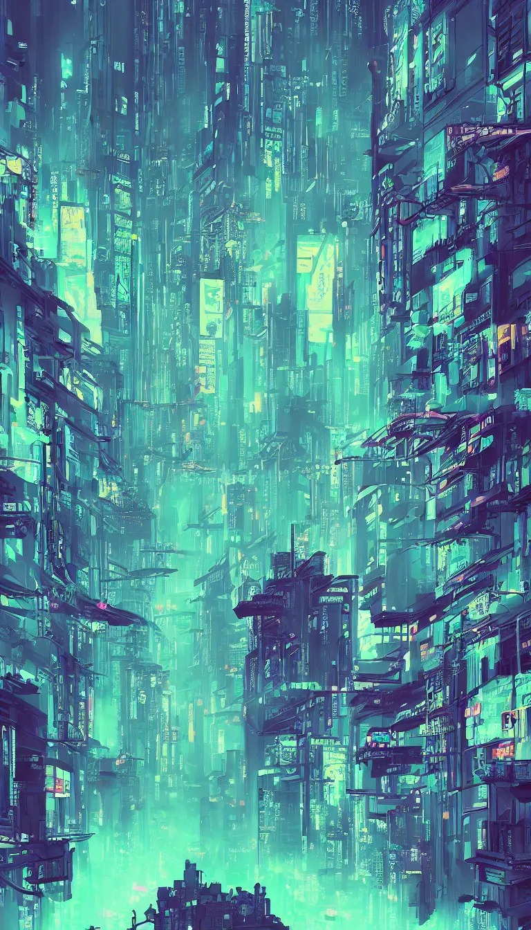 Image similar to vaporwave neo noir cyberpunk blue and green splashes of color landscape forest nature