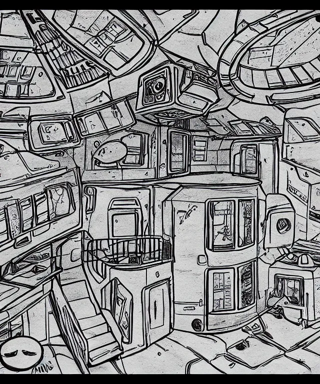 Prompt: a house in space, drawing