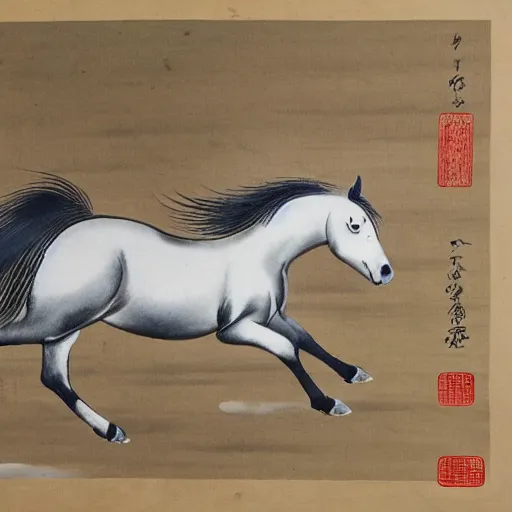 Image similar to a galloping wild horse, traditional chinese painting