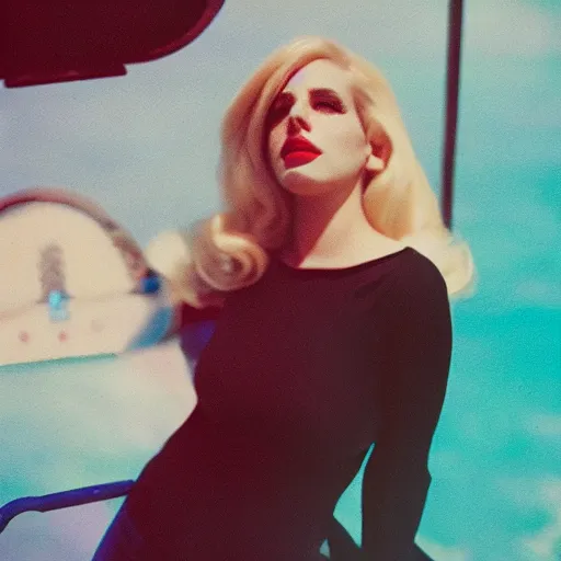 Image similar to blonde lana del rey on rollercoaster photographed by neil krug