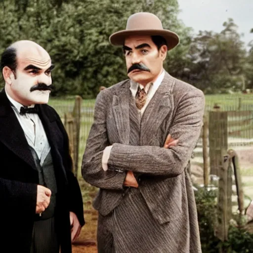 Image similar to scene of the hercule poirot tv serie featuring david suchet