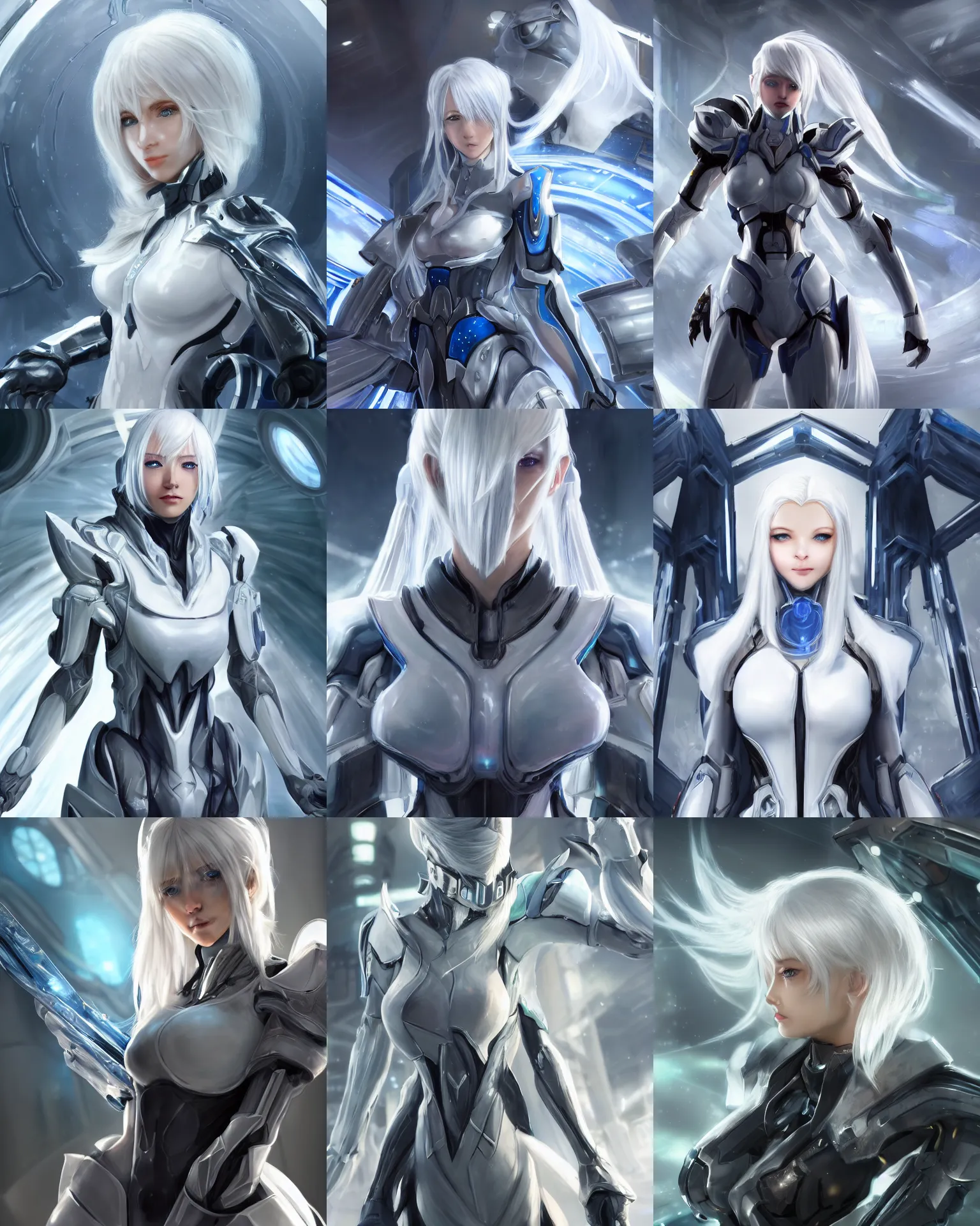 Prompt: perfect white haired girl, warframe armor, beautiful, dreamy, pretty face, blue eyes, portrait, bright light, scifi, utopian architecture in the background, laboratory, 4 k, high definition, ultra realistic, aura of light, cinematic, extreme details, focused, masterpiece, art by akihito tsukushi, akasuki brightmind