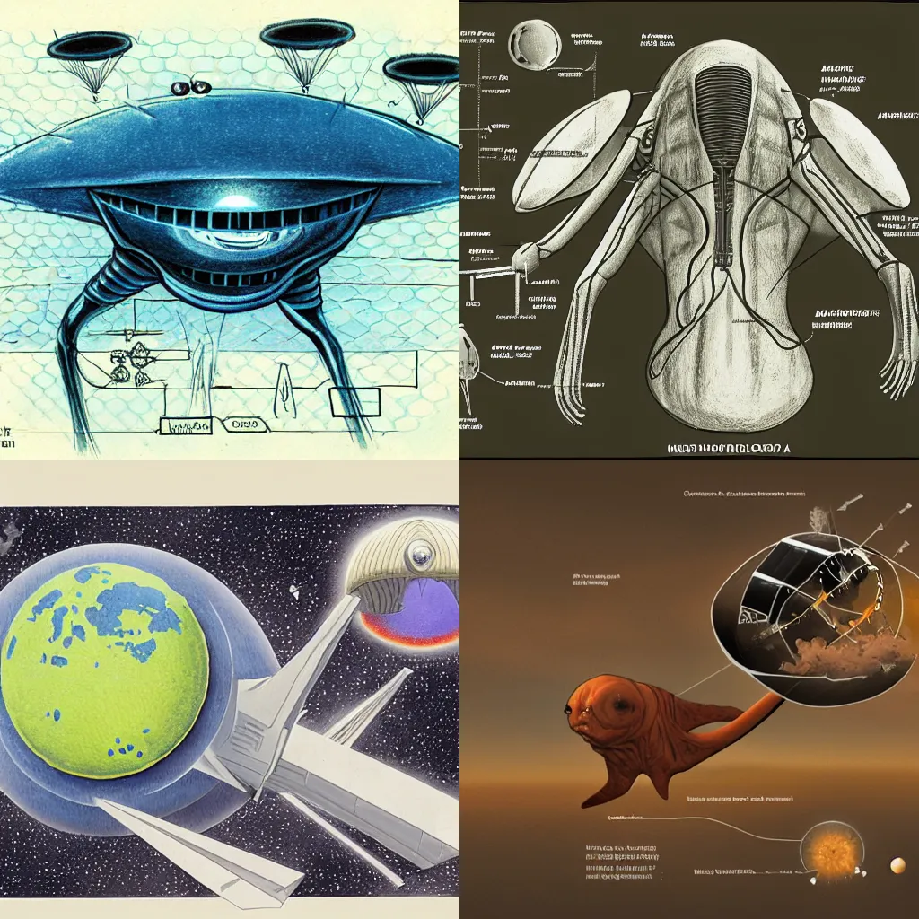 Prompt: diagram of a methane-breathing alien discovered by nasa, concept art