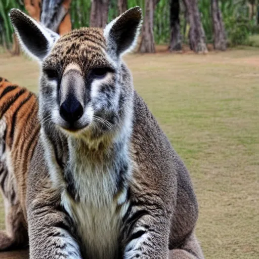 Image similar to a bearded kangaroo with tiger stripes