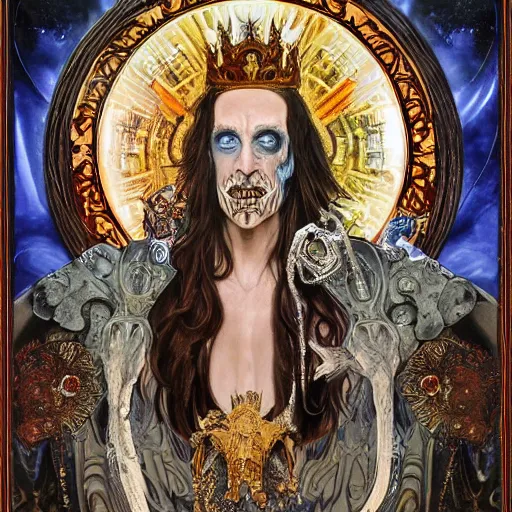 Prompt: portrait of hades king of the underworld made with porcelain by Jeff Easley and Peter Elson + beautiful eyes, beautiful face + symmetry face + border and embellishments inspiried by alphonse mucha, fractals in the background, galaxy + baroque, gothic, surreal + highly detailed, intricate complexity, epic composition, magical atmosphere + masterpiece, award winning + trending on artstation