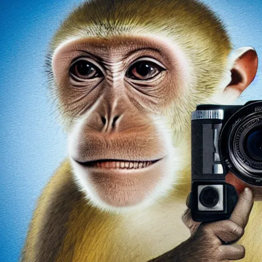 Image similar to Portrait of a monkey holding a camera