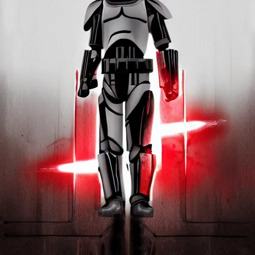 Prompt: Super soldier, symmetrical portrait scifi, power armor storm trooper red And black detailed matte painting