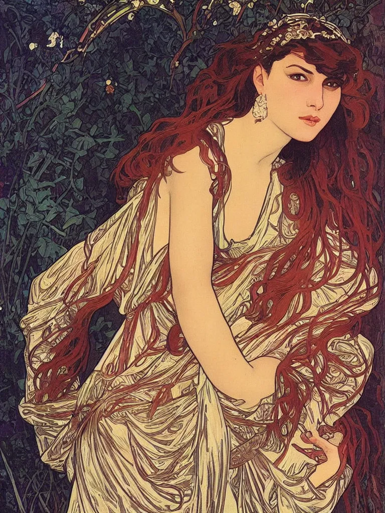 Prompt: “ portrait of monica belucci from the movie malena, artwork by alphonse mucha ”
