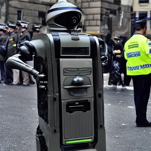 Prompt: Extremely intimidating police robot meant to invoke fear, military enforcement unit (MEU), full shot