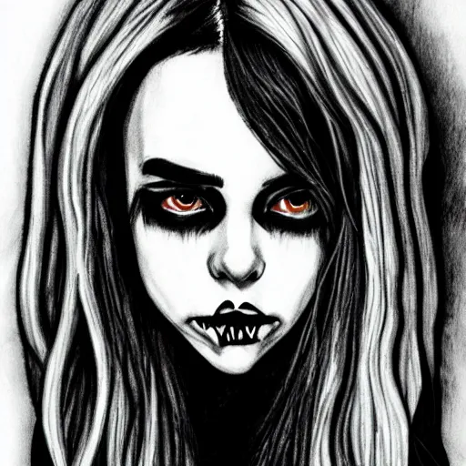 Prompt: grunge drawing of billie eilish in the style of jack skellington