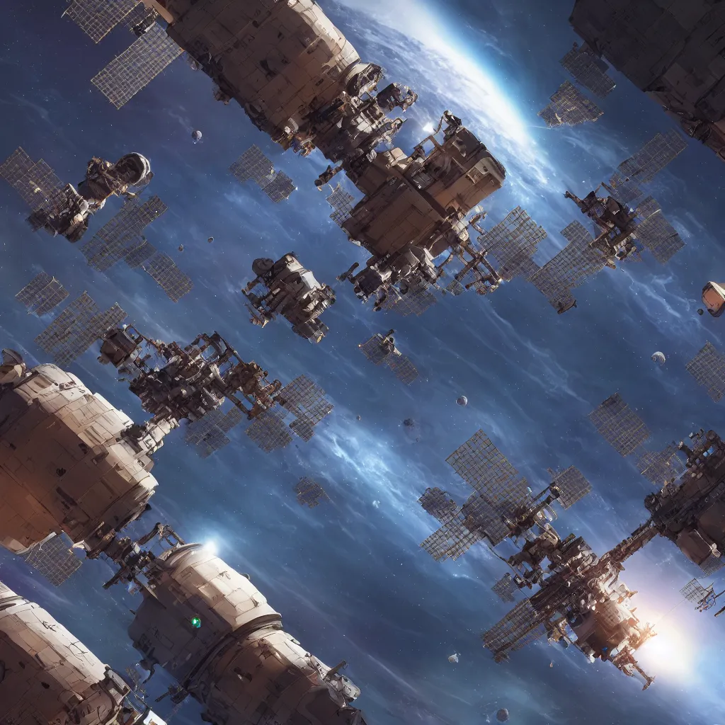 Image similar to a space station orbiting jupyter, endless cosmos in the background, 8K resolution, unreal engine, realistic, highly detailed, digital painting, artstation, concept art, illustration