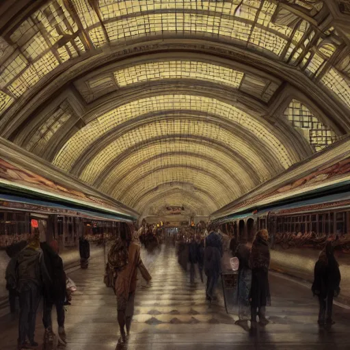 Prompt: train station for spirits and souls, detailed, centered, digital painting, artstation, concept art, donato giancola, joseph christian leyendecker, wlop, boris vallejo, breathtaking, 8 k resolution, extremely detailed, beautiful, establishing shot, artistic, hyperrealistic, beautiful face, octane render, cinematic lighting, dramatic lighting, masterpiece