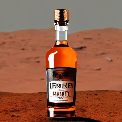 Prompt: hennesy bottle on mars