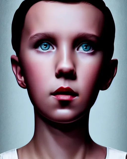 Prompt: Poster Portrait of Millie Bobby Brown with lightning eyes, dramatic lighting