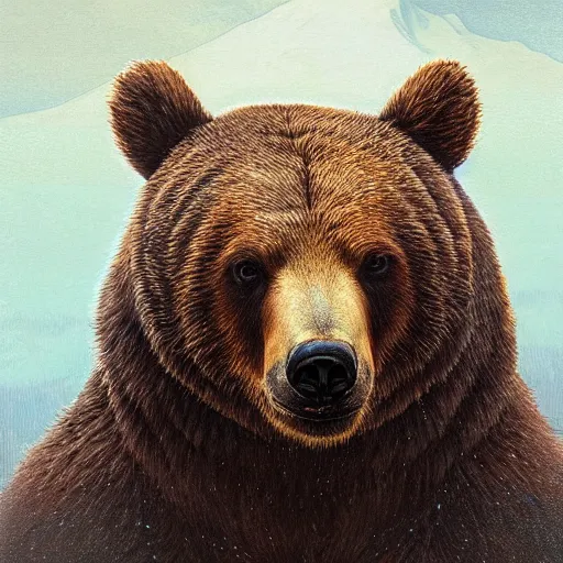 Prompt: realistic bear playing triangulated triangular setar, realistic portrait, symmetrical, highly detailed, digital painting, artstation, concept art, smooth, sharp focus, illustration, cinematic lighting, art by artgerm and greg rutkowski and alphonse mucha