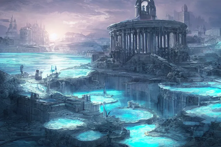 Prompt: City of Atlantis without water, magical, digital art, trending on ArtStation