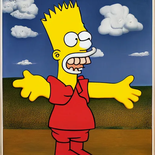 Prompt: Bart Simpson Stuck in a Salgado Dali painting