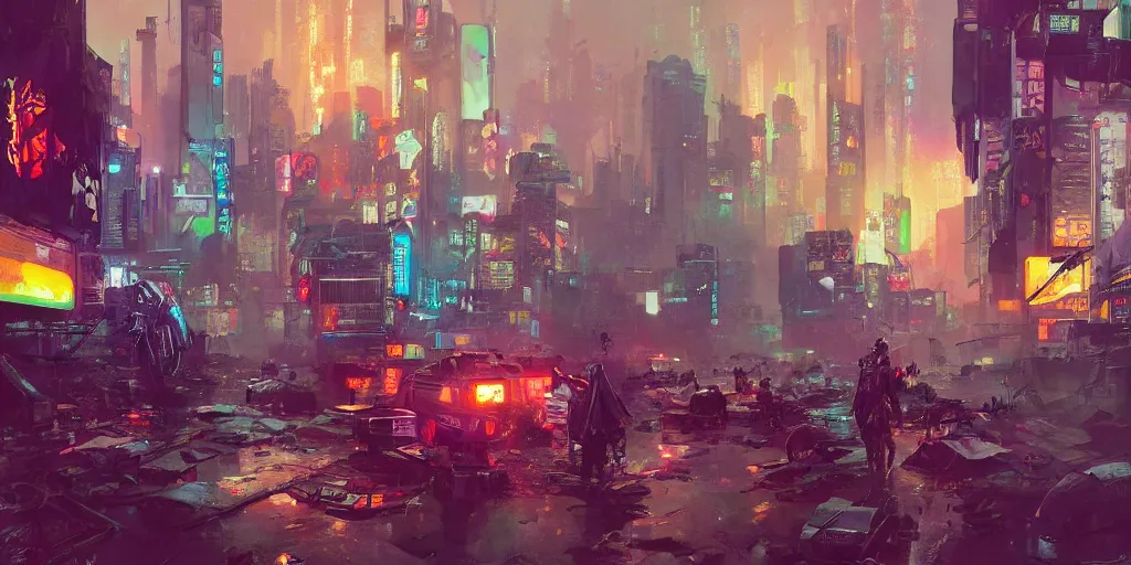 Image similar to concept art of a cyberpunk obon festival, grimy, gritty, blade runner 2 0 4 9, trending on artstation, award winning painting, cgi, art by john berkey and anton fadeev and john howe and simon stalenhag and greg rutkowski