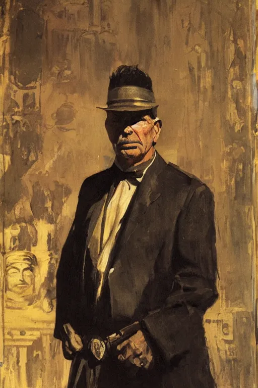 Image similar to hero portrait of a vince mcmahon in old egypt. masterpiece, dramatic light and shadow, saturated colors, ciaroscuro. painted by anders zorn