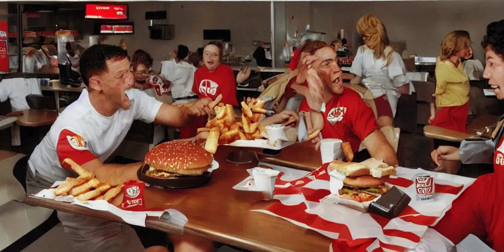 Prompt: rare photograph of the famous burger king versus mcdonalds war from the 2000s