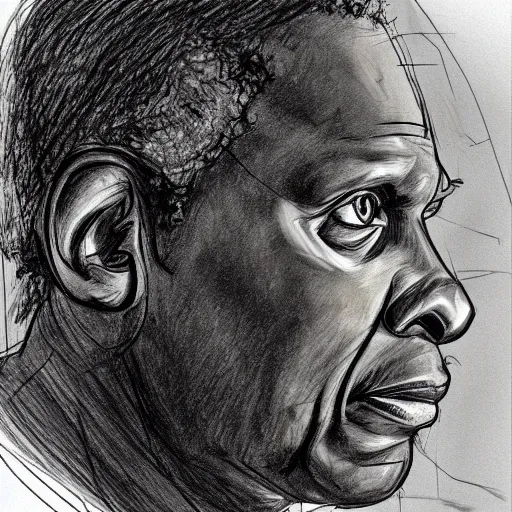 Prompt: a realistic yet scraggly portrait sketch of the side profile of a stern and sophisticated sidney poitier, trending on artstation, intricate details, in the style of frank auerbach, in the style of sergio aragones, in the style of martin ansin, in the style of david aja, in the style of mattias adolfsson