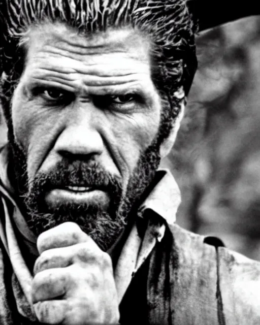 Image similar to film still close up shot of ron perlman in the movie a fistful of dollars. photographic, photography