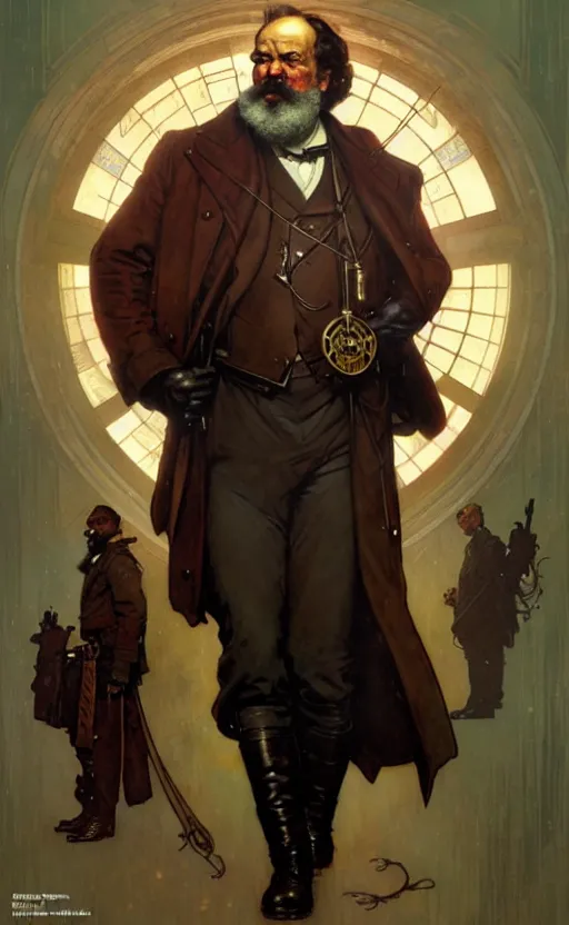 Image similar to karl marx 7 7 8 gorgeous lighting by weta studio, mucha, bautista and norman rockwell and greg rutkowski and tom bagshaw and james gurney and lucasfilm