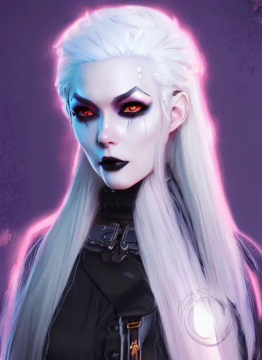 Image similar to Goth Witch with white hair in apex legends as an anime character digital illustration portrait design by Ross Tran, artgerm detailed, soft lighting