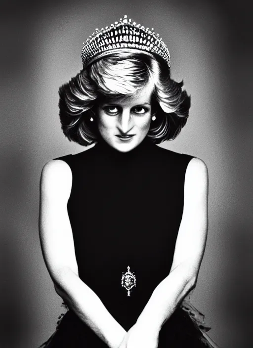 Prompt: princess diana as a goth girl, intricate, cinematic lighting, highly detailed, canon 3 5 mm photography, horizontal symmetry, smooth, sharp focus