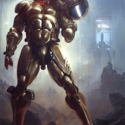 Prompt: handsome portrait of a spartan guy bodybuilder posing, radiant light, caustics, war hero, ghost in the shell, steel ball run, by gaston bussiere, bayard wu, greg rutkowski, giger, maxim verehin