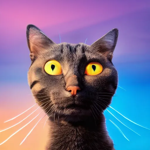 Prompt: a cat is doing yoga with a bird on her head. close - up, beautiful sky, volumetric lighting, sharp focus, ultra detailed, cgsociety - w 1 0 2 4 - n 8 - i