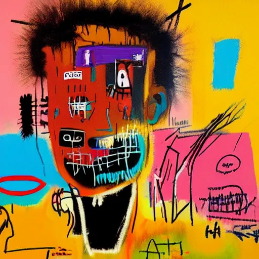 Image similar to new painting by jean michel basquiat and beeple