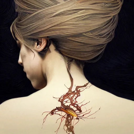 Image similar to kintsugi art on a women's back, ultra realistic illustration, alanis guillen, intricate, elegant, highly detailed, digital painting, artstation, concept art, smooth, sharp focus, illustration, art by artgerm and greg rutkowski and alphonse mucha