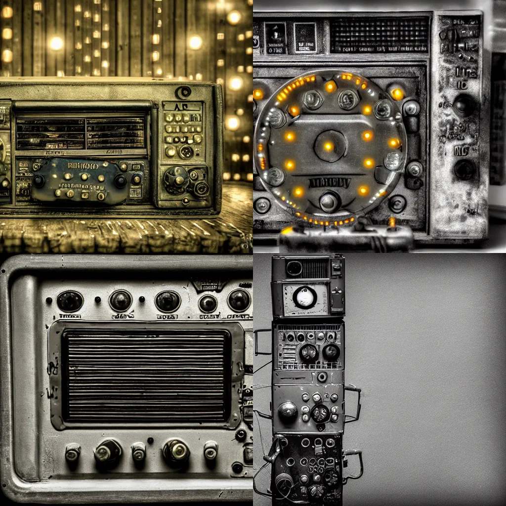 Prompt: photograph of a military radio, dials and tiny lights, hdr, 4 k