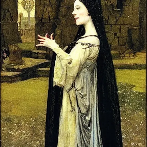 Prompt: beautiful young medieval queen by howard pyle