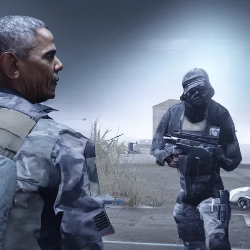 Prompt: obama as a dead body in escape from tarkov, gameplay screenshot, ingame