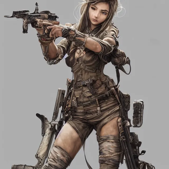 Prompt: the portrait of lawful neutral colorful female infantry gunner as absurdly beautiful, gorgeous, elegant, young german swimsuit model looking straight, an ultrafine hyperdetailed illustration by kim jung gi, irakli nadar, intricate linework, incredibly detailed faces, extremely sharp focus, octopath traveler, unreal engine 5 highly rendered, global illumination, radiant light, detailed and intricate environment