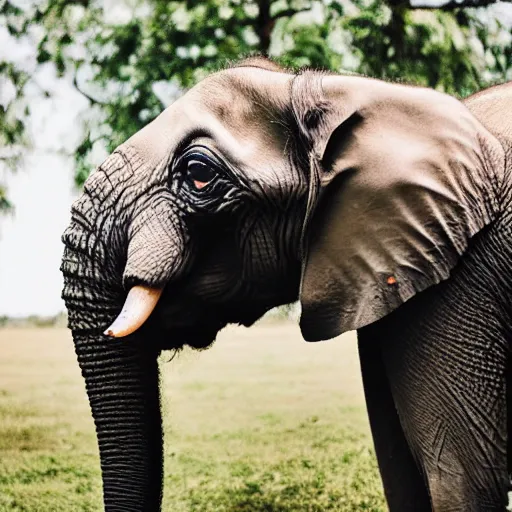 Image similar to a Elephant-Pug Hybrid, A Elephant that looks like a pug, huge tusks, afternoon hangout, good times photograph, candid