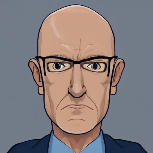 Image similar to A middle-aged Dr. Venture in real life with a hooked nose, a long gaunt face and skinny body and neck, very thin and bald, realistic, very realistic, hyperrealistic, highly detailed, very detailed, extremely detailed, detailed, digital art, oil painting, trending on artstation, headshot and bodyshot, detailed face, very detailed face, extremely detailed face, HD Quality, 8k resolution, very very detailed face, real life