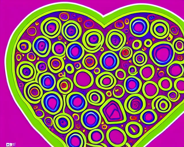 Image similar to graffiti, heart made with circles and lines, vivid colors, highly detailed, simple, no jagged lines, smooth, artstation, artwork by d * face