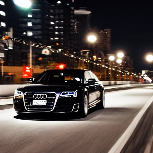 Image similar to black audi a8 racing at night in bucharest