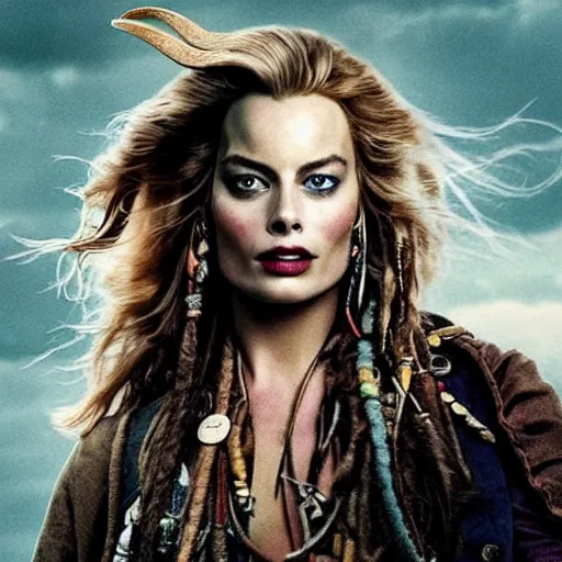Prompt: margot robbie replacing johnny depp in the lead role in pirates of the caribbean ( 2 0 2 4 ) film poster