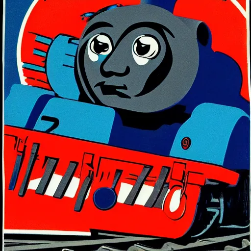 Prompt: soviet propaganda style depiction of thomas the tank engine